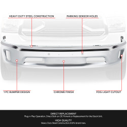 For 14-23 Ram 1500/Classic Chrome Front Bumper Face Bar w/Fog Light&Sensor Holes