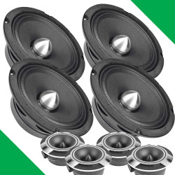 4x 6.5" Midrange Bullet Slim Speakers 4x Super Tweeters 3000 watt Bundle