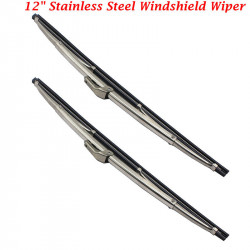 12" Universal Car Polished Stainless Steel Front Windshield Wiper Blades Pair